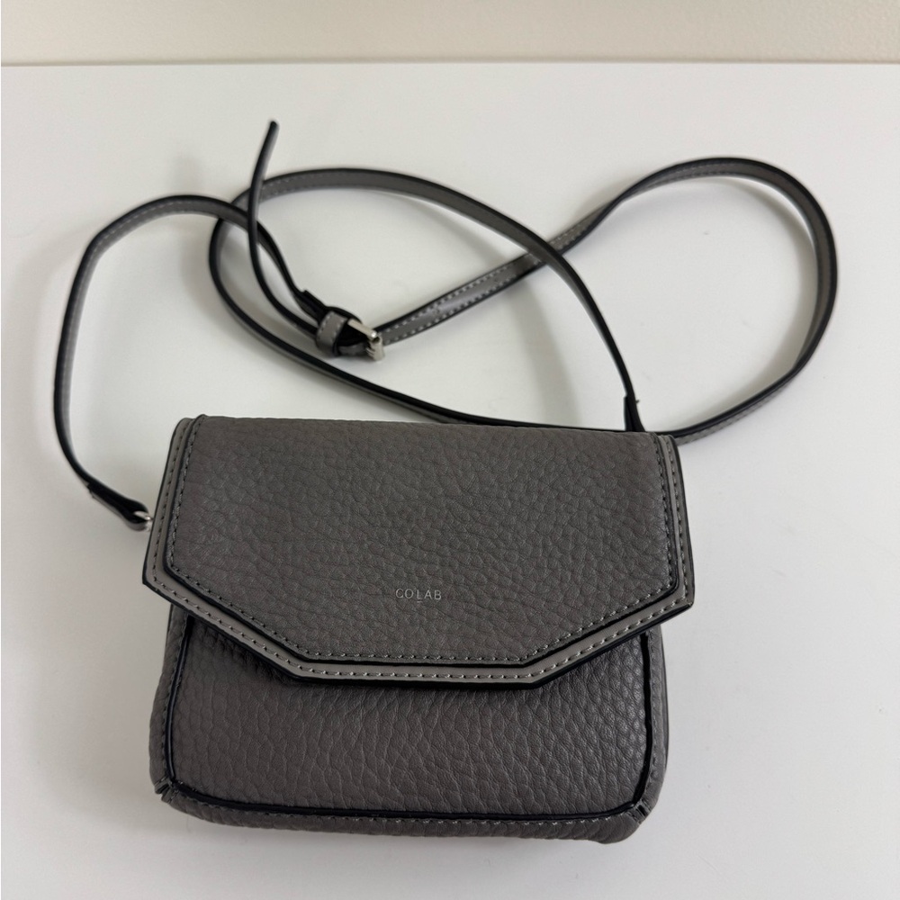 Co-Lab Flap Crossbody Shoulder Bag Wallet Gray‎ Pebble Leather